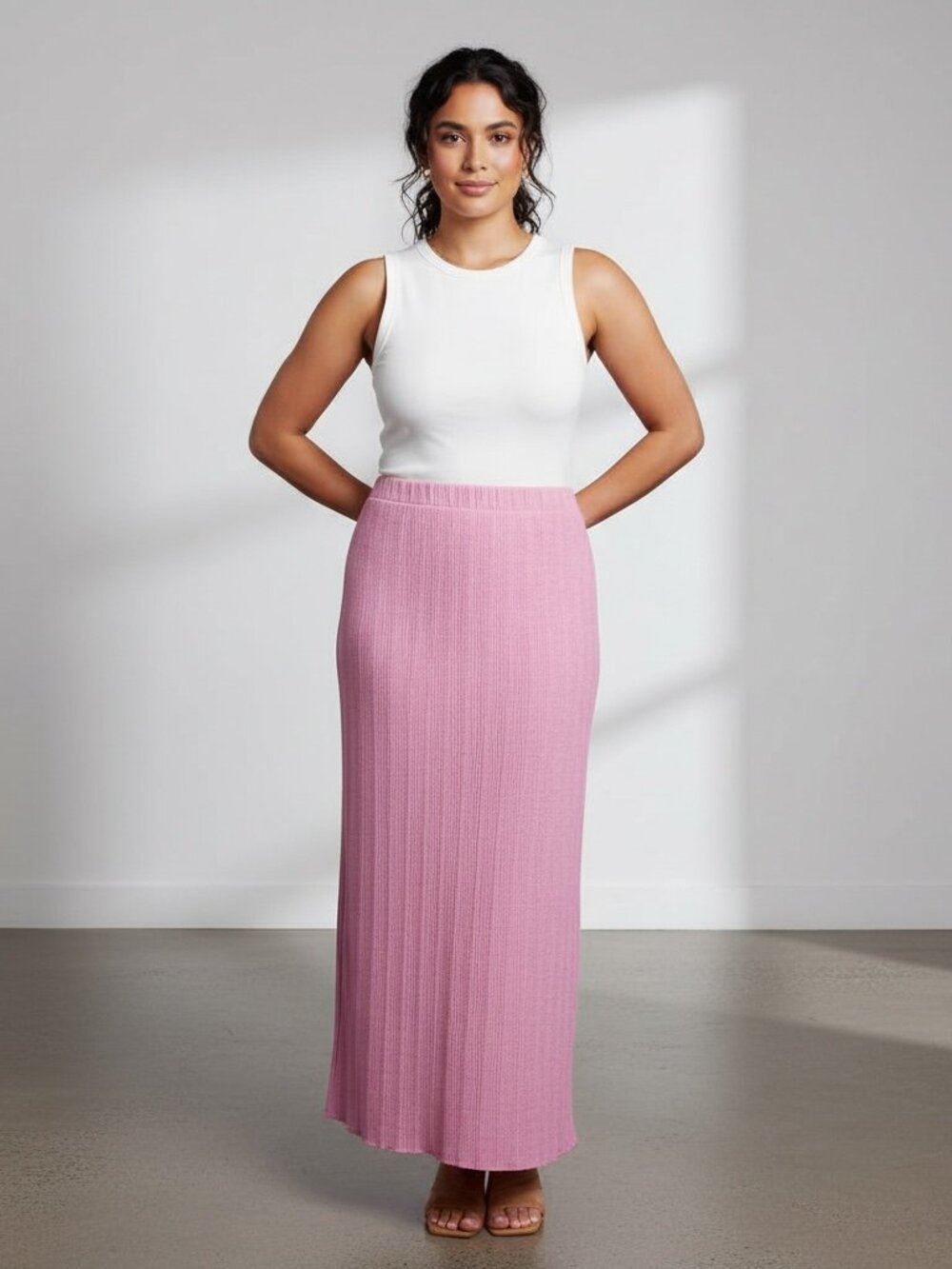 NWT Francesca’s Pink Ribbed Knit Maxi Skirt Large